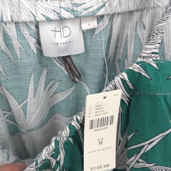 Anthro HD In Paris "Fanned Palm Dress" Palm Leaves Midi Tiered Rayon Linen NWT - Picture 8 of 12